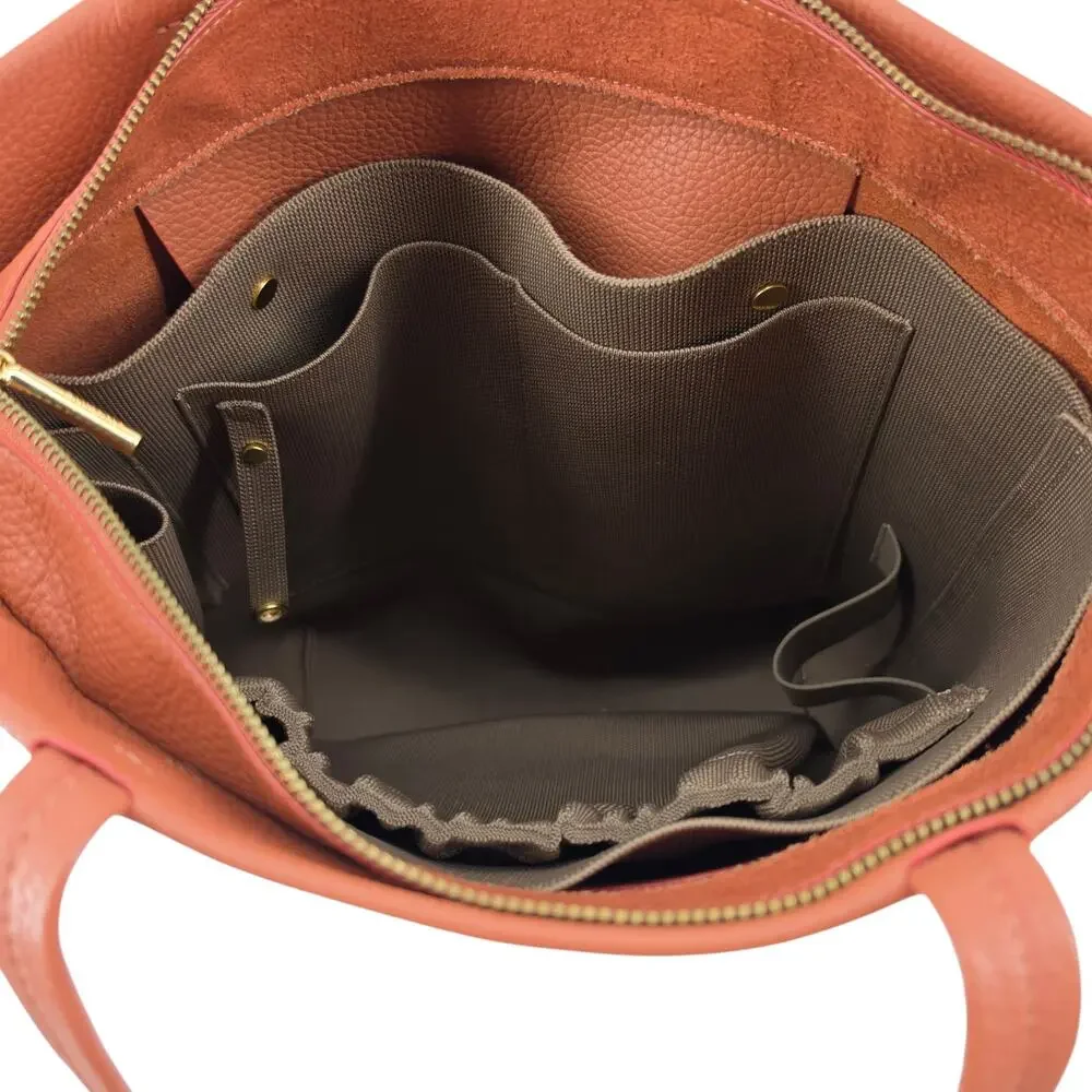Cuyana Terracotta Leather Tall Easy Zipper Tote & Cappuccino Easy Tote Insert